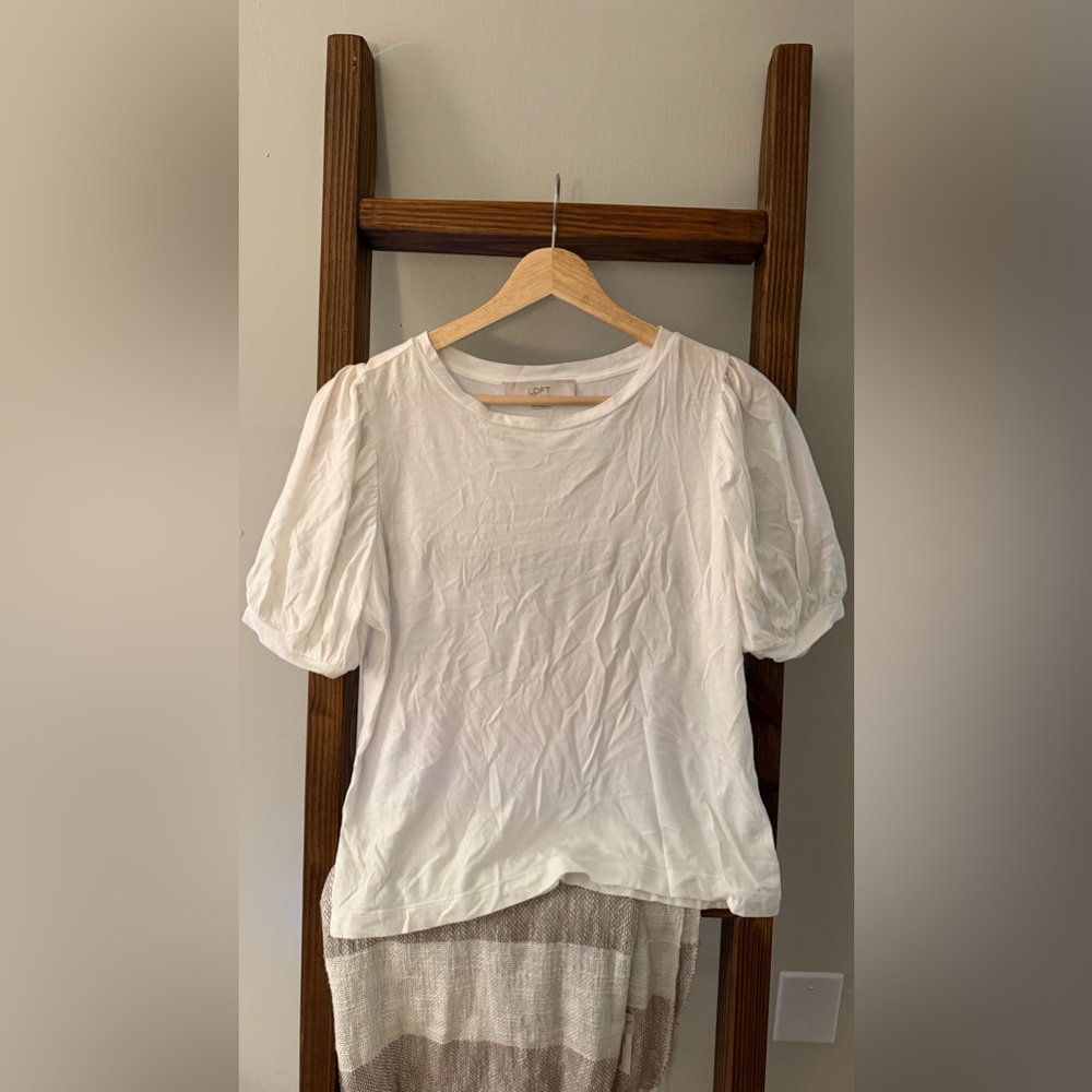 LOFT White Puff Sleeve Top